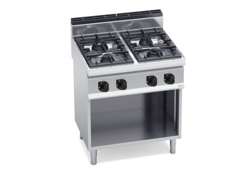 4-burner commercial gas stove with bottom cabinet